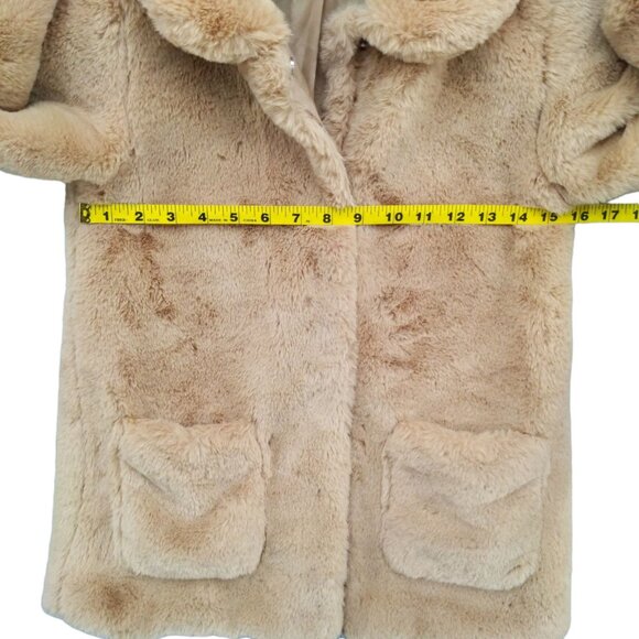 HM Faux Fur Teddy Coat Womens Beige Snap Front Collared Long Sleeve Jacket Sz 10 - Picture 4 of 9